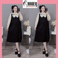 Đầm Bầu Váy Bầu Nhung Tăm Lì Cổ Nơ Voan Dáng Xuông Thu Đông Dày Dặn Ấm Áp HD4676 Honey Mommy