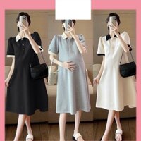 Đầm Bầu, Váy Bầu,  Váy Polo Dáng Suông Chữ A Mùa Hè Chất Thun Tổ Ong Xinh Xắn