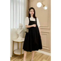 Đầm Bầu Váy yếm cộc Xuân Hè Đen, cho mẹ bầu mặc nhà, đi chơi (sét rời)