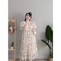 Đầm bầu xinh mùa kè chất voan hai lớp họa tiết đẹp sang chảnh