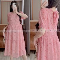 Đầm bầu xinh Mum's shop VH203-Hồng hoa nhí 2 tầng nơ sau, màu nhẹ nhàng , mát mẻ mẹ bầu mặc đi làm, đi tiệc đều xinh