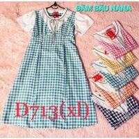 Đầm bầu yếm liền caro công sở siêu dễ thương