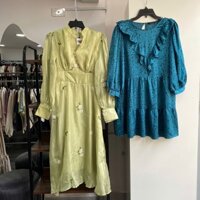 🌷Đầm bbd xanh ngọc chấm đen  🌷Đầm kiểu chất lụa bóng xanh lá đính ngọc trai