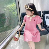 Đầm bé gái 3-13 tuổi Tay phồng Váy POLO màu trơn Váy công chúa bé gái Thích hợp cho chiều cao 80-155cm, Quần áo bé gái, Quần áo trẻ em- * * &