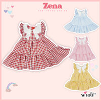Đầm bé gái caro kiểu dáng xòe rộng (size 12-20kg) váy cho bé cánh tiên xòe chất liệu kate thấm hút mồ hôi| Zena