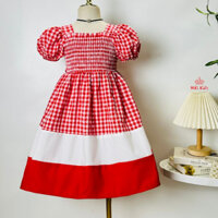 Đầm bé gái hoa tiết caro 3 tầng form nhẹ nhàng nữ tính , váy cho bé đi học , đi chơi size 13 -40kg