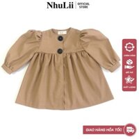 Đầm bé gái Mầm BeCon áo khoác linen măng tô giả váy cho bé 8 đến 17 Kg NI034