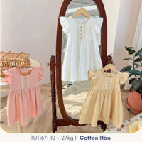 Đầm bé gái màu trơn màu pastel váy ren ngắn tay thêu hoa cho bé cotton ngọt ngào TUTI67