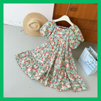 Đầm bé gái màu xanh hình quả dâu tay bồng hở lưng siêu xinh, đầm cho bé gái 8 tuổi mùa hè 2023