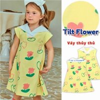 Đầm bé gái mùa hè mới, cotton, màu vàng chanh, họa tiết hoa, cổ áo hải quân, đầm công chúa mềm mại và thoải mái