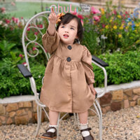 Đầm bé gái NHULII áo khoác linen măng tô giả váy cho bé 8 đến 17 Kg NI034