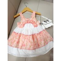Đầm bé gái phong cách bánh bèo, váy công chúa vải in hoa màu hồng cam xinh xắn cho bé gái 10-27kg NANA'S KIDS