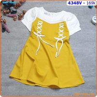 Đầm bé gái tay con phồng phối bím nơ cực kỳ xinh xắn