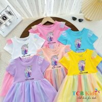 Đầm bé gái thun phối lưới cầu vòng ngựa Pony dễ thương, váy ngựa pony , elsa cho bé gái 10- 26kg