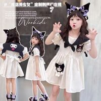 Đầm Bé Gái Trẻ Em Phong Cách Preppy Thời Trang Kuromi Quần Áo Hải Quân Tay Ngắn Cotton Đầm Công Chúa 4.4.5