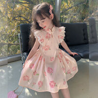 Đầm Bé Gái Trẻ Em Phong Cách Phương Tây Bay Tay Sườn Xám Đầm Công Chúa Váy Bé Mori Phong Cách 3.24