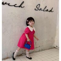 Đầm bé gái/ Váy bé gái chất thô cotton màu hồng cánh sen hot trend cho bé