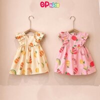Đầm bé gái váy bèo 2087 OP KIDS xinh xắn thời trang cho bé gái, size từ 8 - 26 kg họa tiết trái cây 2 màu vàng hồng