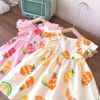 Đầm bé gái váy bèo Bé Bơ Shop xinh xắn thời trang cho bé gái, size từ 8 - 26 kg họa tiết trái cây 2 màu vàng hồng