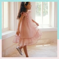 Đầm Bé Gái, Váy Cho Bé Gái Dáng Suông, Tay Cánh Tiên, Bèo Ngực, Hồng Óng Ánh