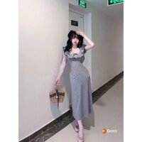 đầm bèo vai cổ đính nơ nhỏ xinh dáng dài chấm bi chất tắm mềm