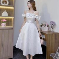 Đầm Bẹt Vai Nơ Thiết Kế Dáng Dài Đi Tiệc