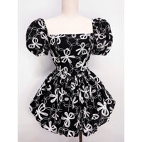 Đầm bí cúp ngực tay phồng hoạ tiết nơ xinh xắn cho nữ (có bigsize)