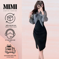 Đầm BigSize Tay Dài Cổ Nơ Xẻ Tà BS275 MiMi Boutique Big size (50KG-95KG)