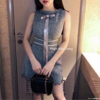 ĐẦM BỐ MUỐI TIÊU XÁM VIỀN EO DÂY RUY BĂNG NƠ SIÊU DỄ THƯƠNG❤️❤️❤️
