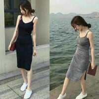 Đầm Body 2 Dây Cổ Tim Váy Ôm Body Xẻ Dùi Vải Co Giãn Tốt HIH180