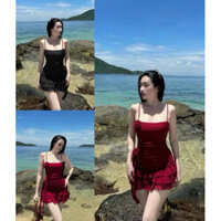 Đầm Body 2 Dây Hoa Hồng Phối Bèo Siêu Xinh Tôn Dáng Sẵn Mút Ngực Voi Voan Nữ Đỏ Dress