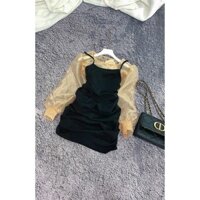 Đầm body 2dây phối tay lưới