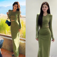 Đầm body áo croptop nhún eo kèm chân váy nhún hông xuông dài