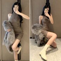 Đầm body ba lỗ cổ lọ form ôm siêu tôn dáng phong cách Hàn Quốc V1