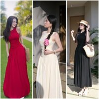 Đầm body ba lổ nhún thân eo siêu che bung dáng maxi xòe dài - thun ladong L3307