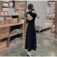 ĐẦM BODY BIG SIZE HỞ LƯNG MÀU ĐEN CHẤT THUN - L - ĐEN