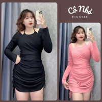 Đầm Body Bigsize Nữ Rút Dây Cổ Yếm Tay Dài Tôn Dáng Sang Chảnh Quyến Rũ Cho Nàng Chuppy G224