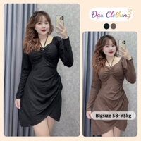 Đầm body bigsize nữ tay dài cổ vuông phối dây yếm vạt đắp chéo che bụng tốt chất gân tăm G214