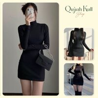 ĐẦM BODY CỔ LỌ NỮ DÀI TAY, ĐẦM ÔM BODY CỔ LỌ DÁNG DÀI THUN GÂN CO GIÃN PHONG CÁCH SEXY TÔN DÁNG A6 - Quỳnh Kull Shop