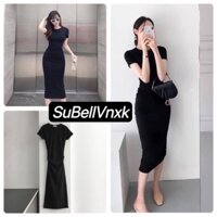 Đầm body cổ tròn nhún eo tay cộc SuBell Store❤️Đầm dáng ôm cổ tròn