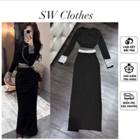 Đầm body cổ tròn viền ren kèm chân váy dài ren eo sang chảnh