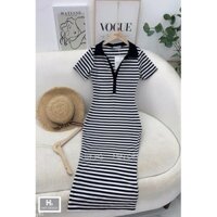 ĐẦM BODY CỔ TRỤ FORM DÀI CHẤT THUN SỌC._ ẢNH THẬT