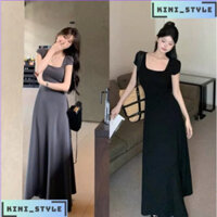 Đầm body cổ vuông tay ngắn, đầm body dáng dài kini-style chất thun tăm co dãn 4 chiều. - Hàng mới về