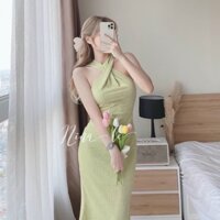 đầm body cổ yếm chéo