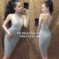 Đầm body cổ yếm đan dây ngực