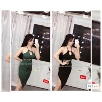 Đầm body cổ yếm đan dây
