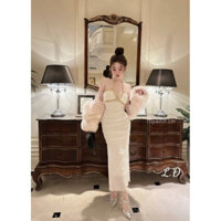 Đầm Body Cổ Yếm Dáng Dài, Đầm Dự tiệc Siêu Sang Hai Màu Đen Trắng