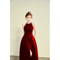 Đầm body cổ yếm phối kim sa xẻ tà sexy sang chảnh