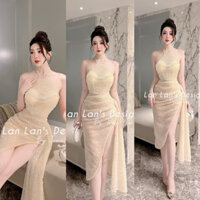 Đầm body cổ yếm xẻ tà - Đi dự tiệc, dạo phố, cà phê, sinh nhật, đám cưới, hẹn hò, du lịch, chụp ảnh