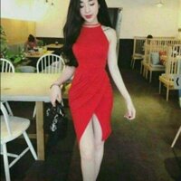 Đầm body cổ yếm xẻ tà sexy